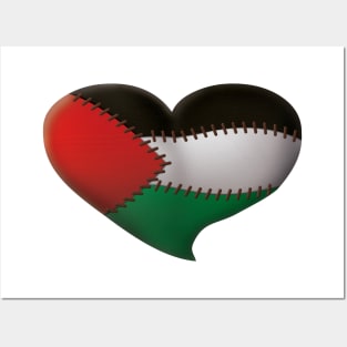 Palestinian heart with stitching joining the colors of the flag. Posters and Art